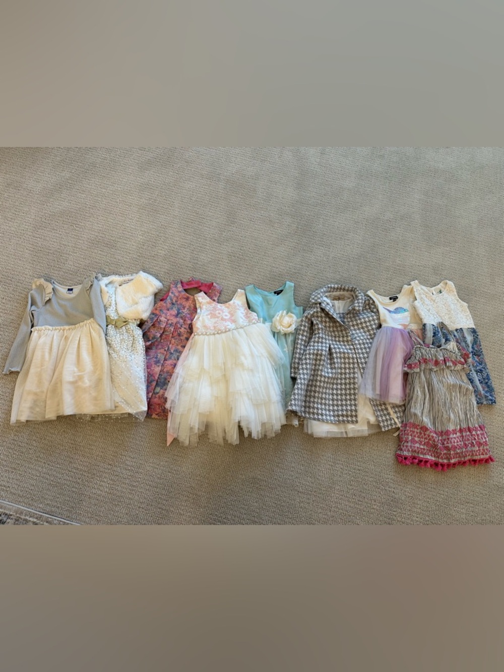 Girls White Tulle Party Dress with Floral Bodice